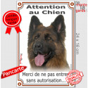 Berger Allemand ancien type, plaque verticale "Attention au Chien, autorisation" 24 cm VL