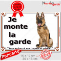 Berger Allemand poils courts, plaque portail "Je Monte la Garde, risques périls" 2 tailles LUX D