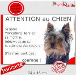Yorkshire Terrier, plaque portail humour "Attention au Chien, Jetez Vous au Sol" 24 cm JET