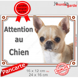 Chihuahua beige à poils courts Tête, plaque portail "Attention au Chien" pancarte panneau sable photo
