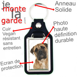 Porte-clés en cuir vegan et support en métal, avec la photo de votre Bullmastiff bringé, idée cadeau porte clés