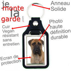 Porte-clés en cuir vegan et support en métal, avec la photo de votre Bullmastiff bringé, idée cadeau porte clés