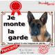 Berger Allemand noir feu Poils Courts Tête, Plaque portail "Je Monte la Garde, risques et périls" pancarte photo attention chien