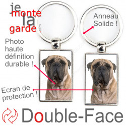 Porte-Clefs métallique double face photo Bullmastiff fauve marron, idée cadeau porte clés fer acier Bulmastif beige sable face