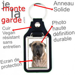 Porte-clés en cuir vegan et support en métal, avec la photo de votre Bullmastiff bringé, idée cadeau porte clés