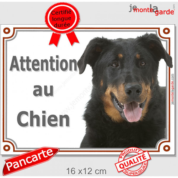Berger de Beauce noir et feu tête, plaque portail extérieure "Attention au Chien" pancarte Beauceron photo