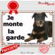 Beauceron Noir et Feu Couché, Plaque Portail extérieure "Je Monte la Garde, risques et périls" photo berger beauce attention Chi