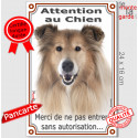 Colley Fauve, plaque portail verticale "Attention au chien, pas sans autorisation" 24 cm VL