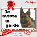 Berger Allemand poils courts, plaque portail "Je Monte la Garde, risques périls" 2 tailles LUX D