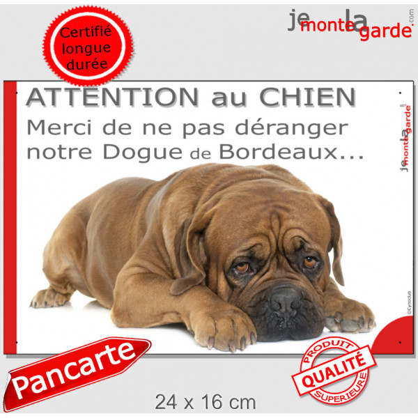 Plaque portail humour "Attention au Chien, Merci de ne pas déranger notre Dogue de Bordeaux" photo, résiste pluie soleil gel, id Plaque portail humour "Attention au Chien, Merci de ne pas déranger notre Dogue de Bordeaux" photo, résiste pluie soleil gel, id