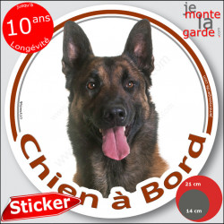 Berger Belge Malinois sombre foncé, sticker autocollant rond "Chien à Bord" Disque adhésif vitre voiture photo