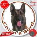 Berger Belge Malinois, sticker voiture rond "Chien à Bord" 2 tailles D