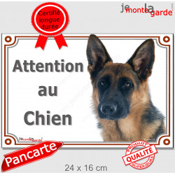 Berger Allemand noir et feu à poils courts, plaque portail extérieure "Attention au Chien" pancarte photo Chien-Loup