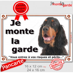 Setter Gordon tête, plaque portail "Je Monte la Garde, risques et périls" pancarte attention au chien panneau photo