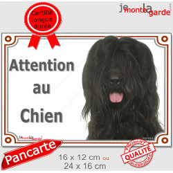 Briard noir, plaque portail "Attention au Chien" pancarte panneau photo Berger de Brie noir