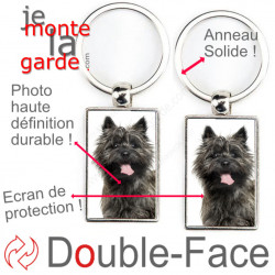 Porte-Clefs métallique double face photo Cairn Terrier bringé foncé, idée cadeau porte clés fer acier Cairn noir