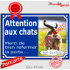 Photo Personnalisable, plaque extérieure pluriel "Attention aux Chats, merci bien refermez la porte" 