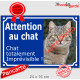 Photo Personnalisable, plaque extérieure bleue "Attention au Chat, chat totalement Imprévisible"