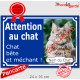 Photo Personnalisable, plaque extérieure bleue "Attention au Chat, chat bête et méchant !", stupide et agressif