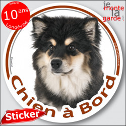 Chien Finnois de Laponie noir et feu, sticker autocollant rond "Chien à Bord" Disque photo Suomenlapinkoira adhésif voiture
