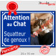 Photo Personnalisable, plaque extérieure bleue "Attention au Chat, Squatteur de genoux !" chat sans-gêne, mal élevé
