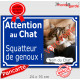 Photo Personnalisable, plaque extérieure bleue "Attention au Chat, Squatteur de genoux !" chat sans-gêne, mal élevé avec prénom