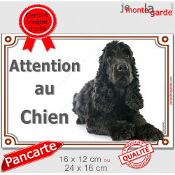 Cocker Anglais Noir, plaque "Attention au Chien" pour portail, pancarte, affiche panneau photo