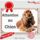 Cocker Anglais Golden, Plaque portail "Attention au Chien" affiche pancarte panneau, photo spaniel roux