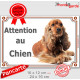 Cocker Anglais Golden, Plaque portail "Attention au Chien" affiche pancarte panneau, photo spaniel roux