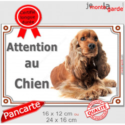 Cocker Anglais Golden, Plaque portail "Attention au Chien" affiche pancarte panneau, photo spaniel roux