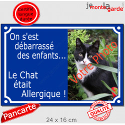 Photo Personnalisable, plaque humour bleue "On s'est débarrassé des enfants... le Chat était allergique !" balader gosse gamin