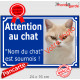 Photo Personnalisable, plaque extérieure bleue "Attention au Chat, Chat très Sournois !" fourbe + prénom