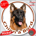 Berger Allemand poils longs, sticker voiture rond "Chien à Bord" 2 tailles D