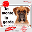 Boxer fauve, autocollant photo extérieure "Je Monte la Garde, risques périls" 16 cm