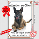 Malinois, plaque extérieure verticale "Attention au Chien, pas sans autorisation" 24 cm VLC