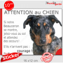 Beauceron Arlequin, sticker humour extérieur "Attention au Chien, Jetez Vous au Sol" 16 cm JET