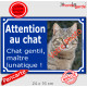 Photo Personnalisable, plaque extérieure bleue "Attention au Chat, Chat Gentil, Maître lunatique !" Taciturne, capricieux