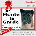 Akita Américain, plaque portail ECO "je Monte la Garde, risques Périls" 24 cm LUX