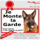 Berger Allemand poils courts, plaque portail ECO "Je Monte la Garde, risques périls" panneau simple, pas cher mais durable