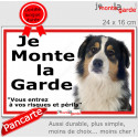 Berger Australien tricolore noir, plaque portail ECO "je Monte la Garde, risques Périls" 24 cm LUX
