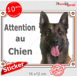 Berger Belge Malinois, panneau autocollant "Attention au Chien" Pancarte photo sticker adhésif