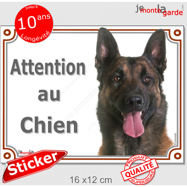 Berger Belge Malinois, panneau autocollant "Attention au Chien" Pancarte photo sticker adhésif