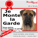 Bullmastiff, plaque portail ECO "je Monte la Garde, risques Périls" 24 cm LUX