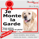 Golden Retriever, plaque extérieure ECO "je Monte la Garde, risques Périls" 24 cm LUX