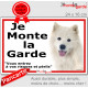 Samoyède, plaque portail extérieure ECO "Je Monte la Garde, risques périls" panneau simple, pas cher mais durable