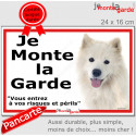Samoyède, plaque extérieure ECO "je Monte la Garde, risques Périls" 24 cm LUX