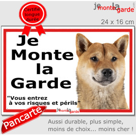 Shiba-Inu fauve, plaque portail extérieure ECO "Je Monte la Garde, vous entrez à vos risques et périls" simple, pas cher mais du
