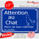 Attention au Chat, merci de bien refermer la porte, panneau autocollant bleu affiche pancarte sticker adhésif