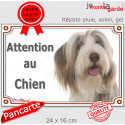 Bearded Collie fauve, plaque portail extérieure "Attention au Chien" 24 cm LUX