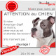 Amstaff Bleu, plaque extérieure humour "Attention au Chien, jetez-vous au sol, attendez secours, courage" pancarte Staff photo